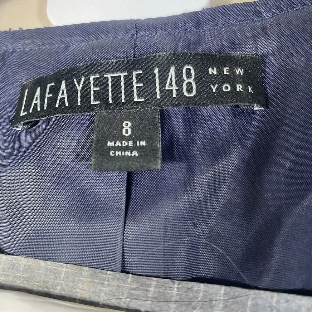 Lafayette 148 Woman’s Size 8 Blue Purple Blazer Cotton Blend Fringed Edges